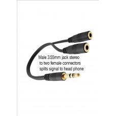 Audio Cable splitter  3.5mm jack  male to 2 x Female 21cm